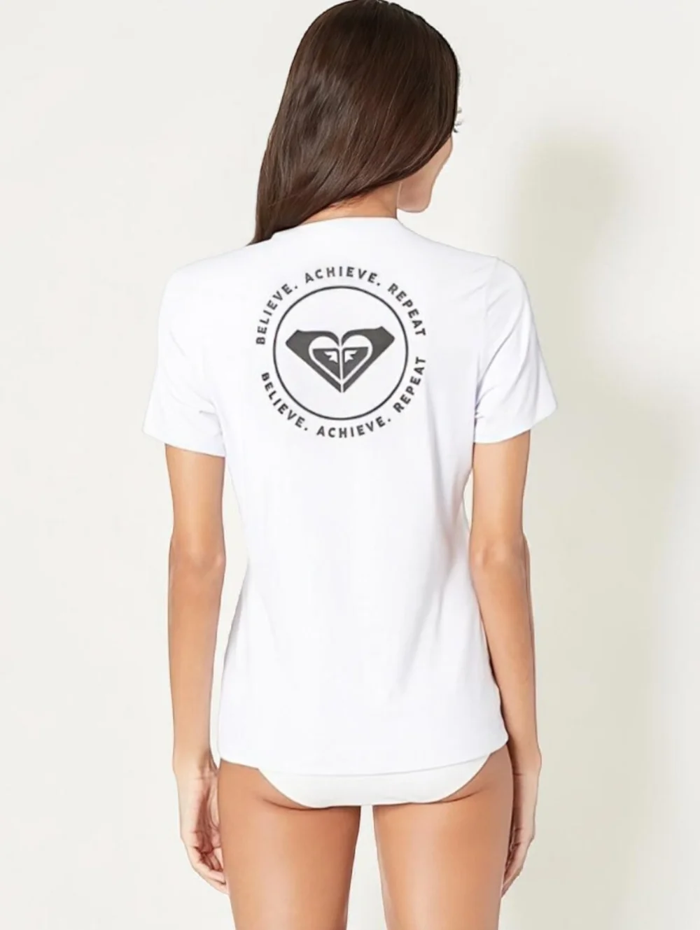 Roxy White Rash Guard Swim Top Logo Graphic Back Short Sleeve Size L